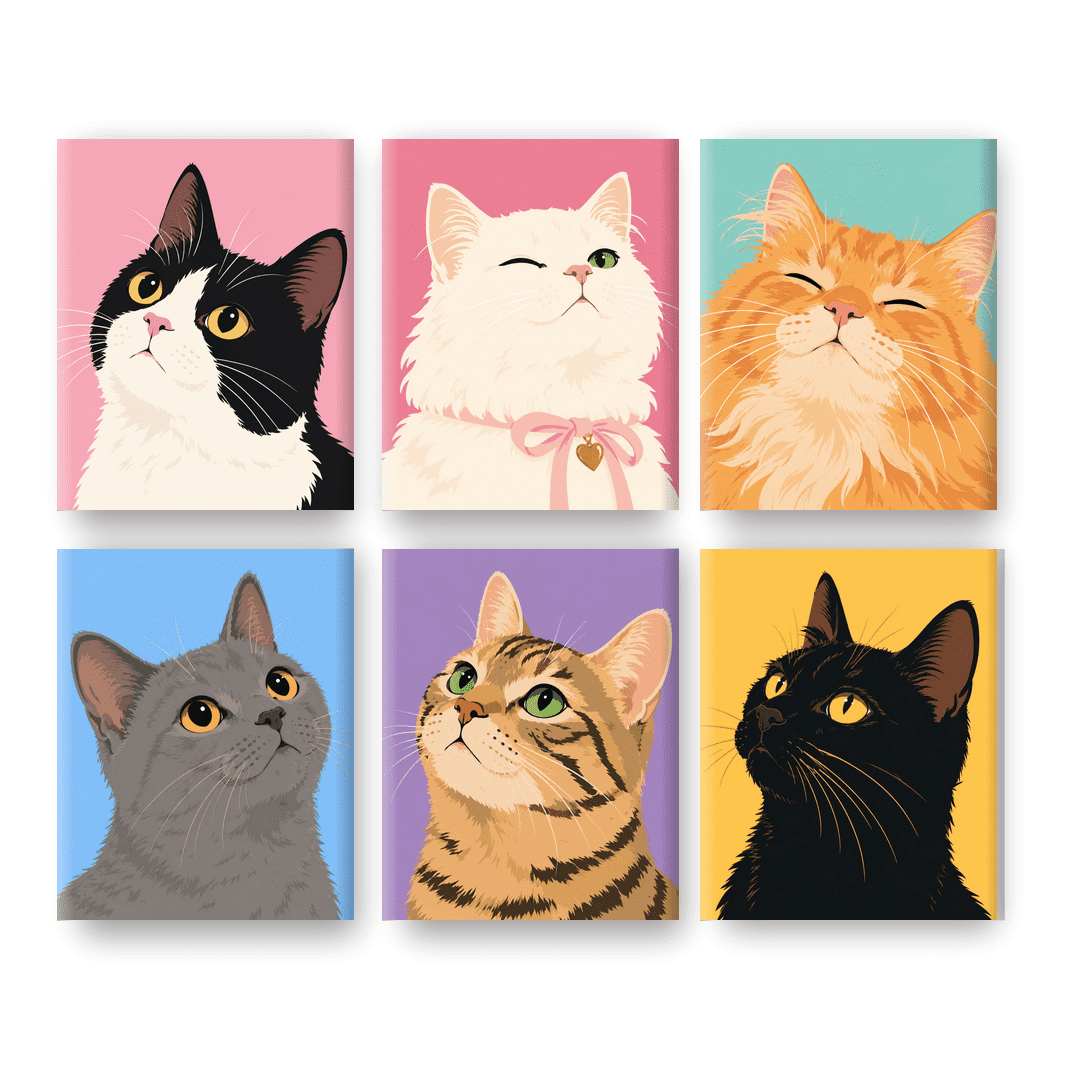 6 Mini Paintings | Kattenrassen Portretten Set - Schilder Op Nummers