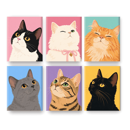 6 Mini Paintings | Kattenrassen Portretten Set - Schilder Op Nummers
