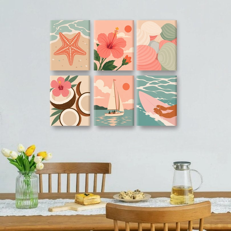 6 Mini Paintings | Tropische Strand Ontsnapping Set