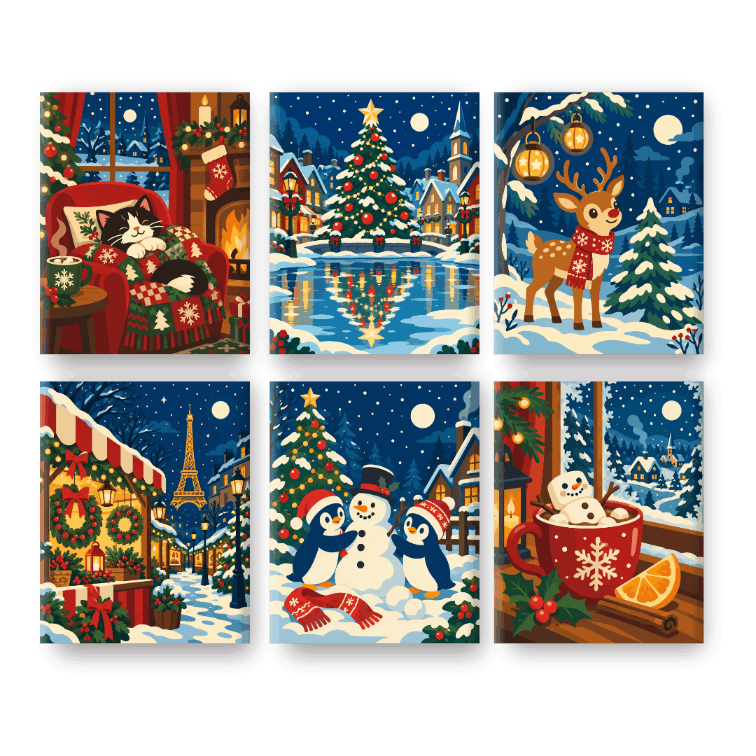 6 Mini Paintings | Kerst Nacht Taferelen Set - Schilder Op Nummers