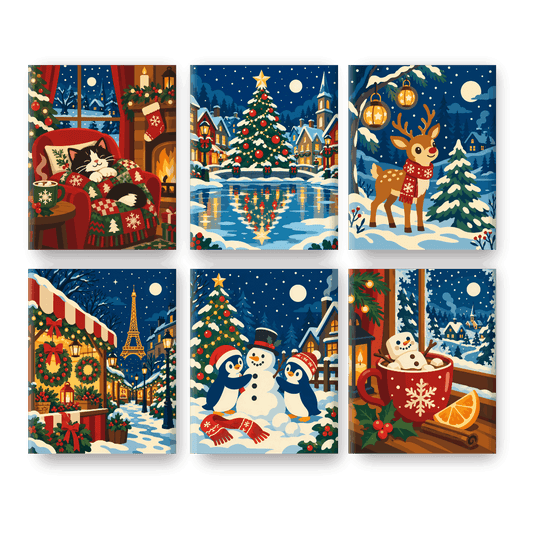 6 Mini Paintings | Kerst Nacht Taferelen Set - Schilder Op Nummers