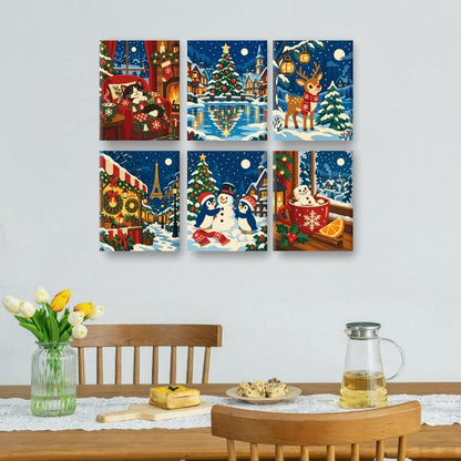 6 Mini Paintings | Kerst Nacht Taferelen Set
