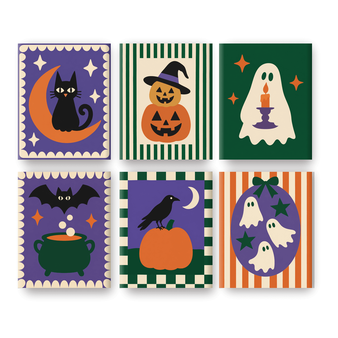 6 Mini Paintings | Halloween Folk Art Set - Schilder Op Nummers