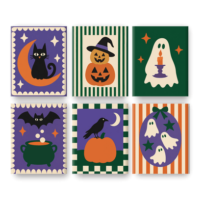 6 Mini Paintings | Halloween Folk Art Set - Schilder Op Nummers