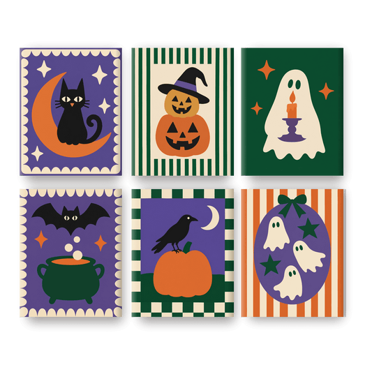 6 Mini Paintings | Halloween Folk Art Set - Schilder Op Nummers