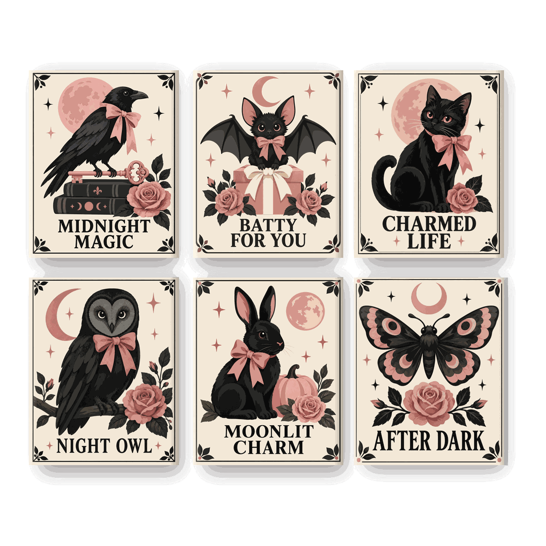 6 Mini Paintings | Vintage Gothic Halloween Set - Schilder Op Nummers