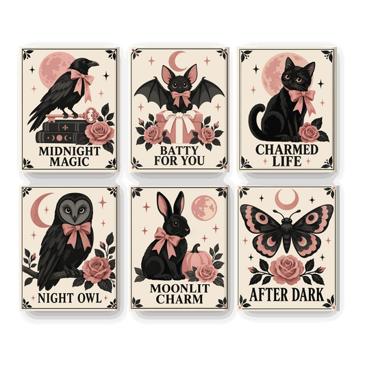 6 Mini Paintings | Vintage Gothic Halloween Set - Schilder Op Nummers