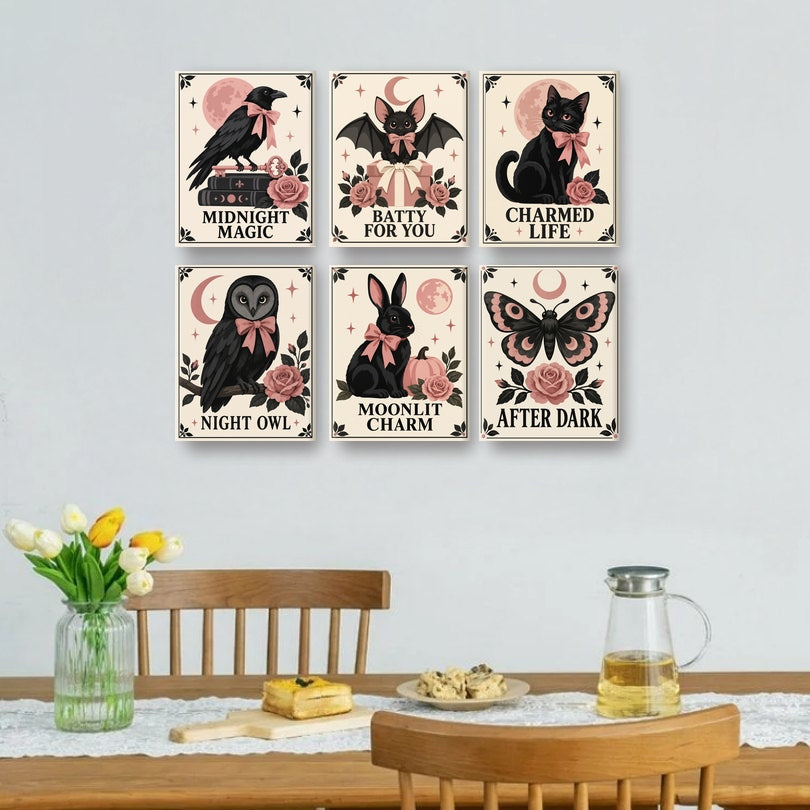 6 Mini Paintings | Vintage Gothic Halloween Set