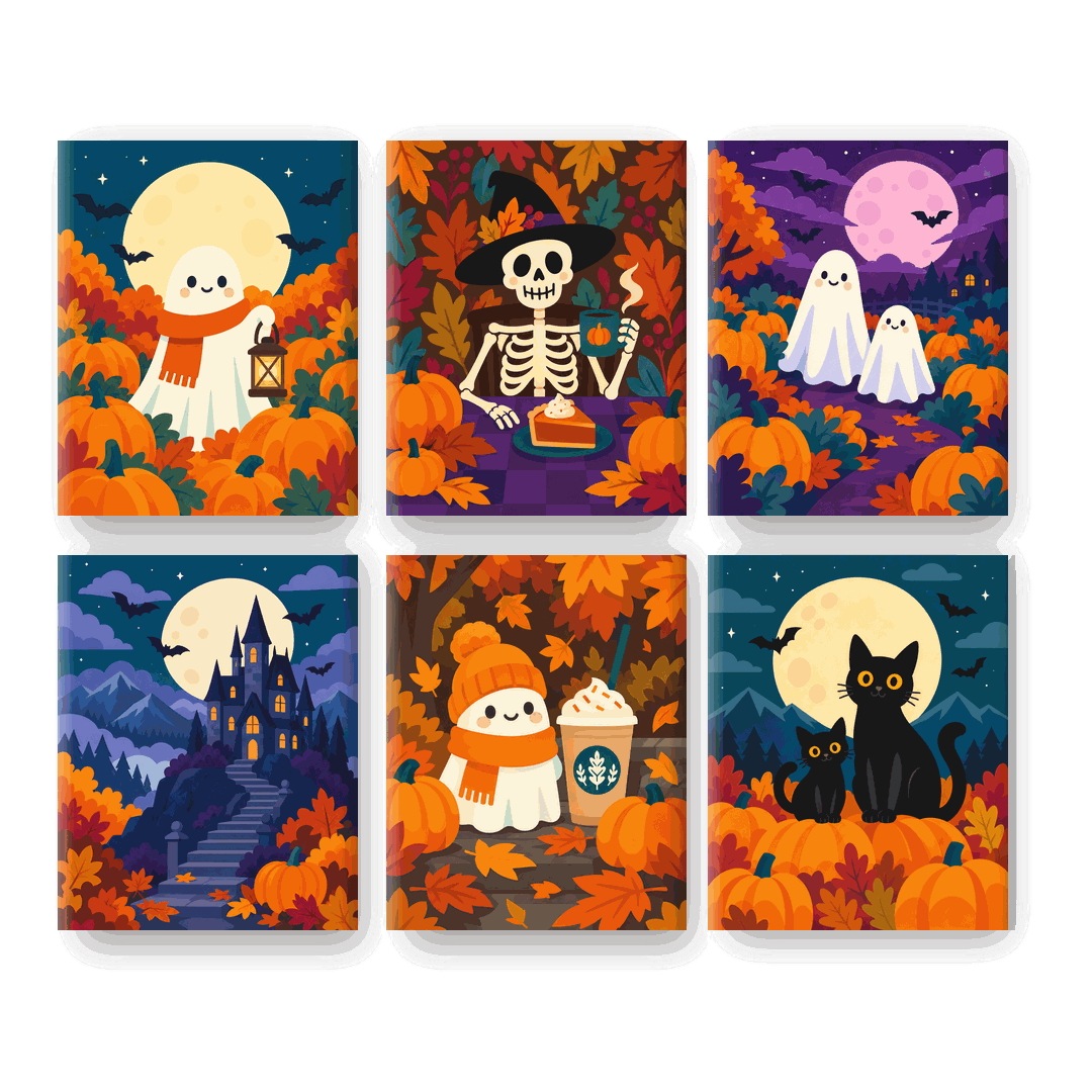 6 Mini Paintings | Spooky Herfst Nachten Set - Schilder Op Nummers