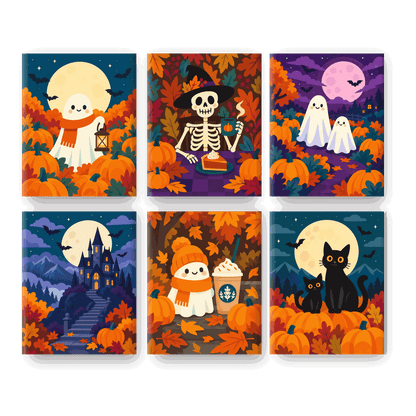 6 Mini Paintings | Spooky Herfst Nachten Set - Schilder Op Nummers