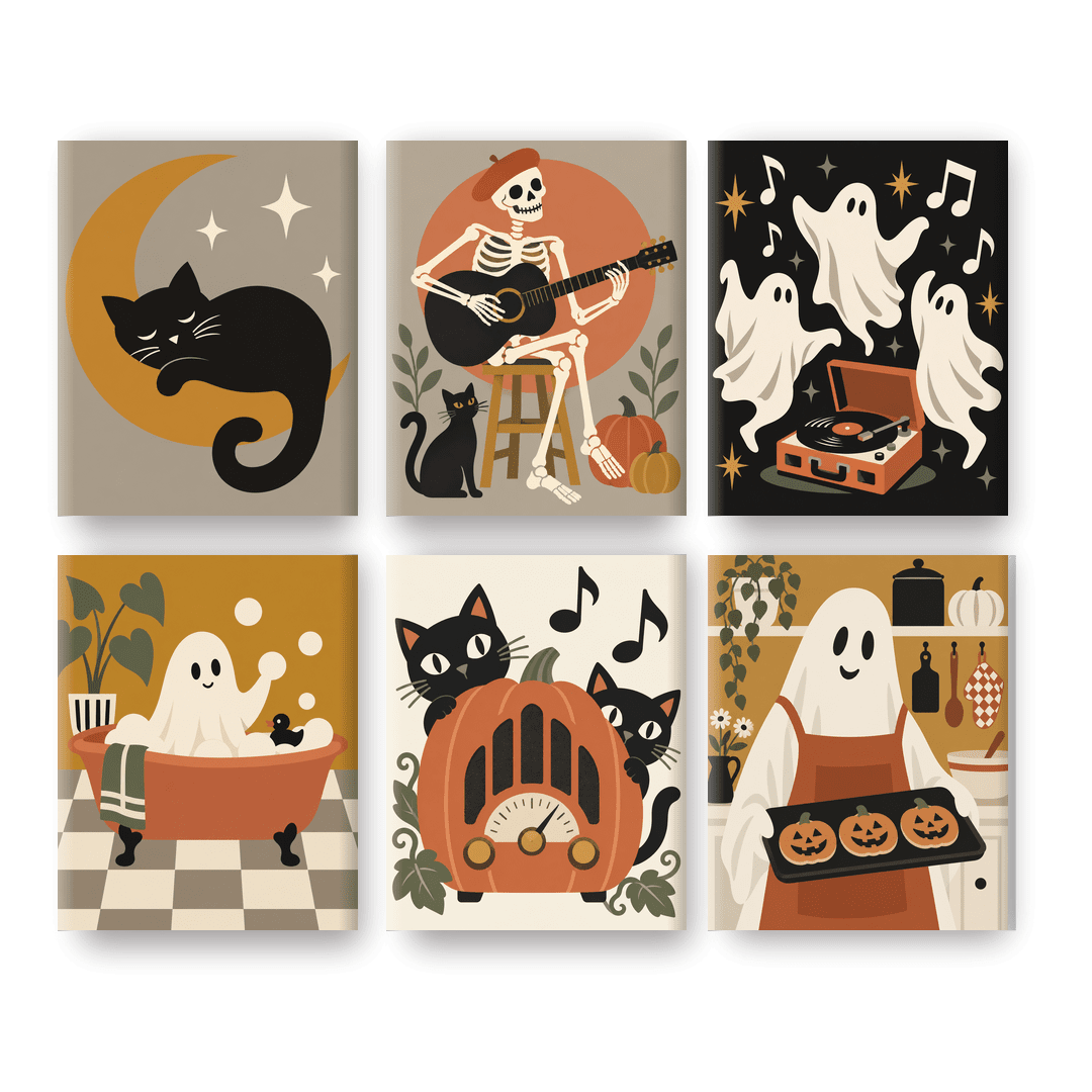 6 Mini Paintings | Speelse Vintage Geesten Set - Schilder Op Nummers
