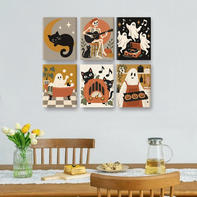 6 Mini Paintings | Speelse Vintage Geesten Set