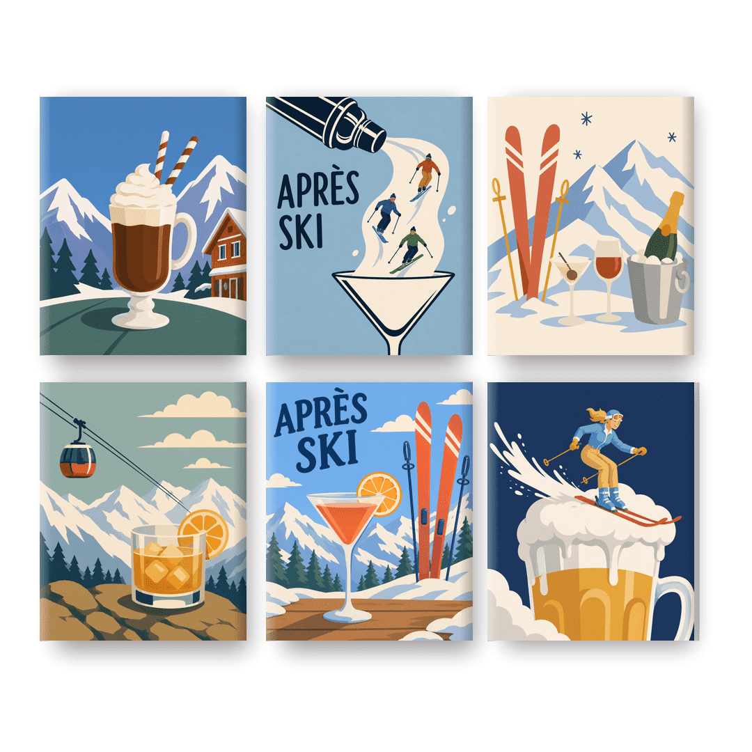 6 Mini Paintings - Après-Ski Drinks Set