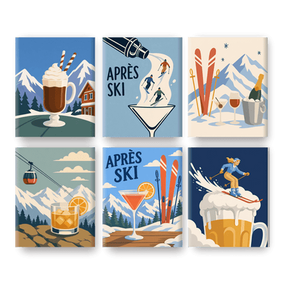 6 Mini Paintings - Après-Ski Drinks Set