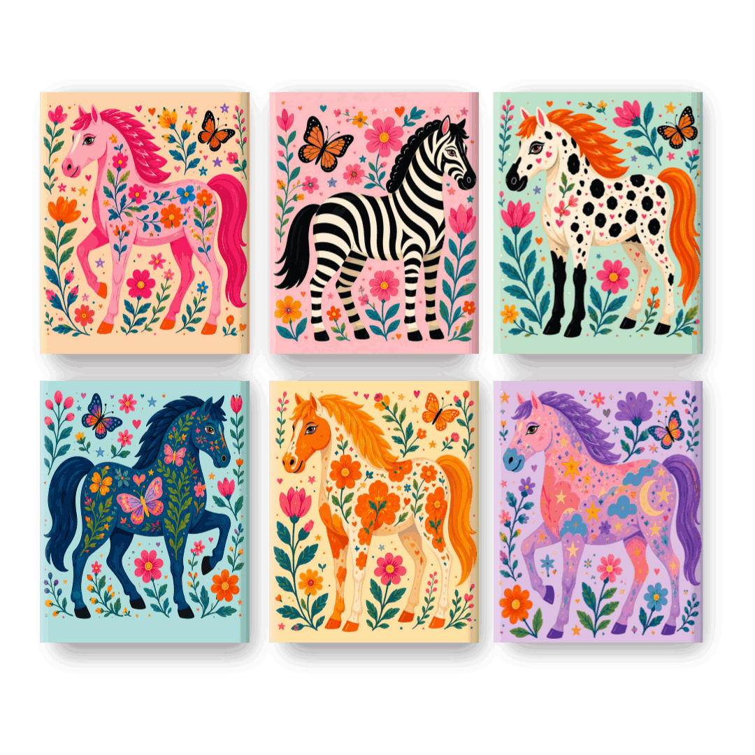 6 Mini Paintings | Kleurrijke Paarden & Zebra Set - Schilder Op Nummers
