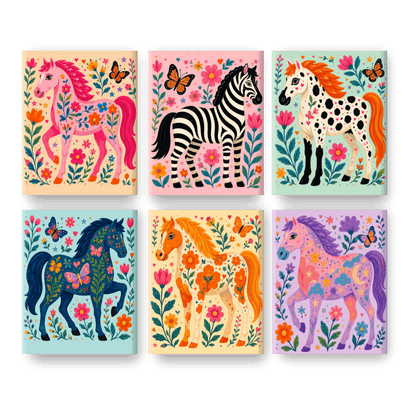 6 Mini Paintings | Kleurrijke Paarden & Zebra Set - Schilder Op Nummers