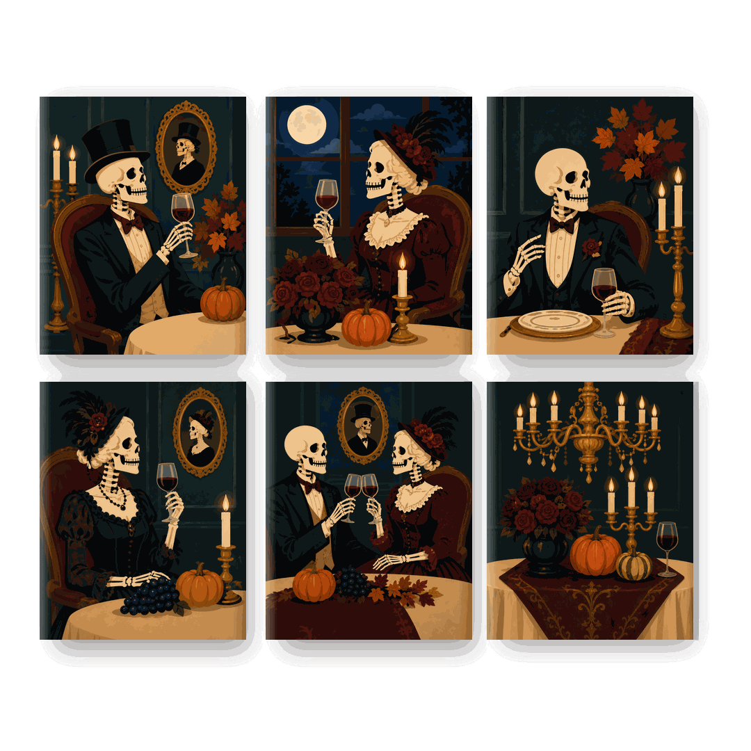 6 Mini Paintings | Diner na het Donker Set - Schilder Op Nummers