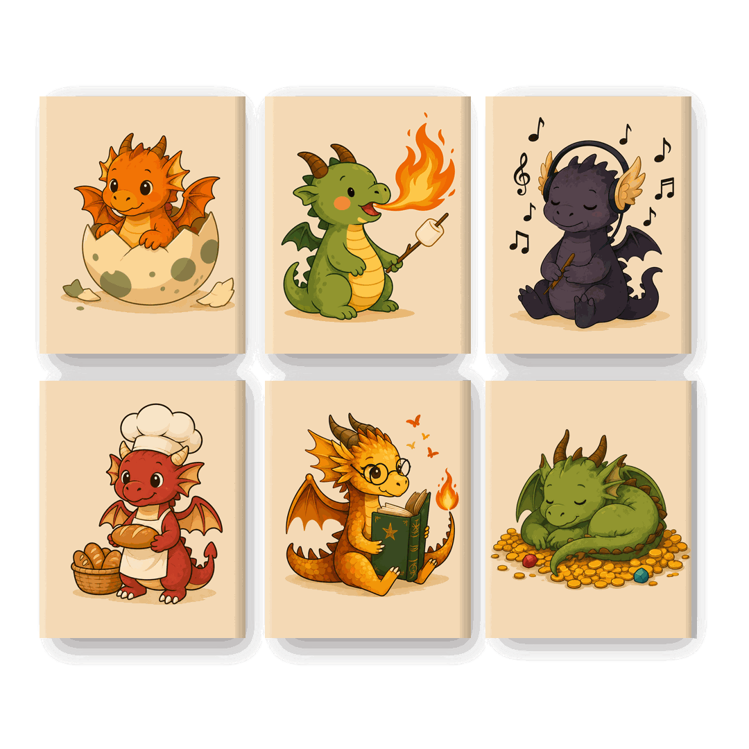 6 Mini Paintings | Kleine Draak Vriendjes Set - Schilder Op Nummers