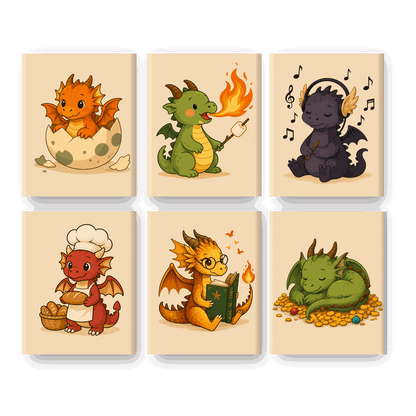 6 Mini Paintings | Kleine Draak Vriendjes Set - Schilder Op Nummers