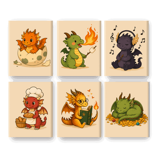 6 Mini Paintings | Kleine Draak Vriendjes Set - Schilder Op Nummers