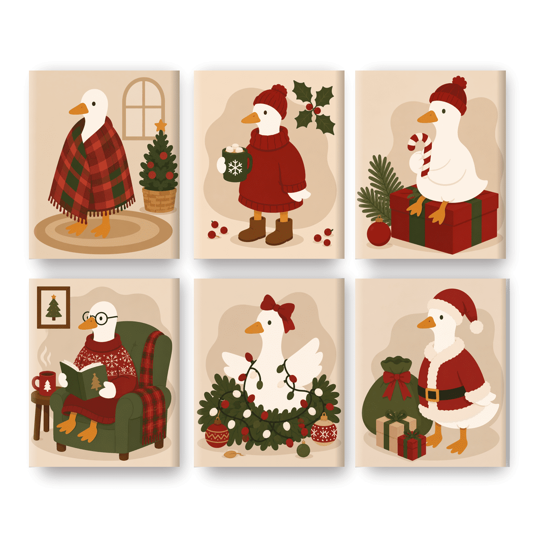 6 Mini Paintings | Vrolijke Kleine Ganzen Set - Schilder Op Nummers