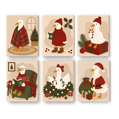 6 Mini Paintings | Vrolijke Kleine Ganzen Set - Schilder Op Nummers