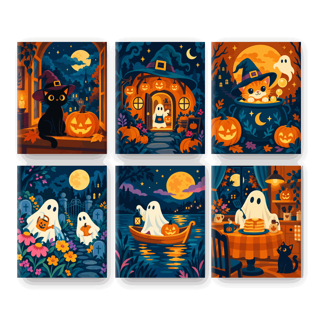 6 Mini Paintings | Maanverlicht Halloween Set - Schilder Op Nummers