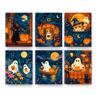 6 Mini Paintings | Maanverlicht Halloween Set - Schilder Op Nummers