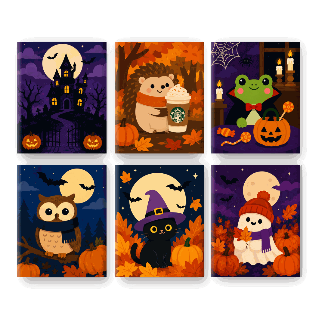6 Mini Paintings | Spooky Maatjes Set - Schilder Op Nummers