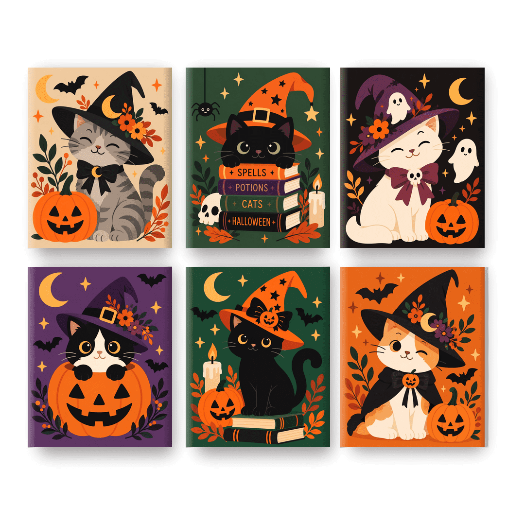 6 Mini Paintings | Schattige Halloween Katten Set - Schilder Op Nummers