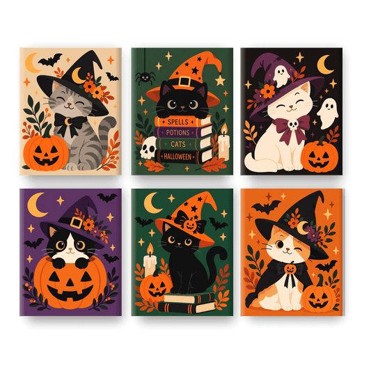 6 Mini Paintings | Schattige Halloween Katten Set - Schilder Op Nummers