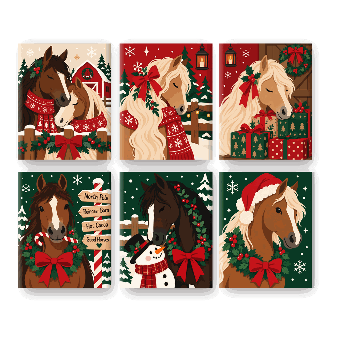 6 Mini Paintings | Kerst Paarden Set - Schilder Op Nummers