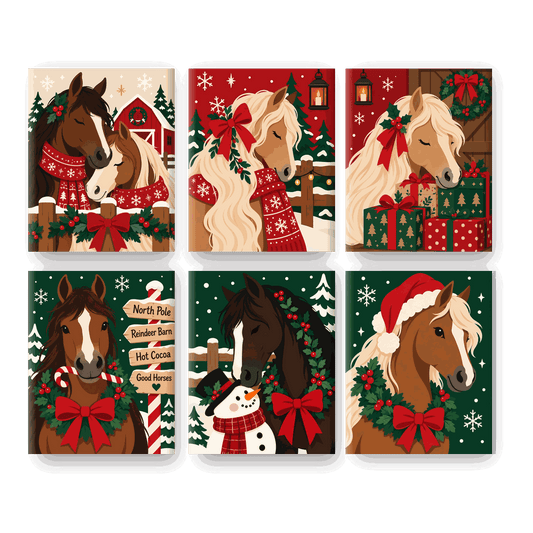 6 Mini Paintings | Kerst Paarden Set - Schilder Op Nummers