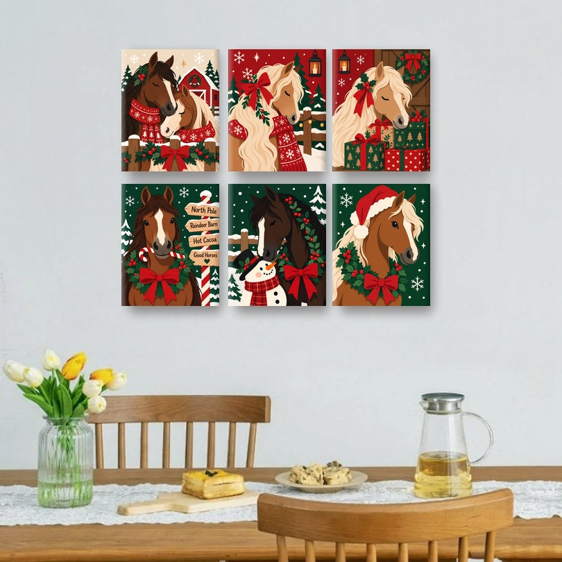6 Mini Paintings | Kerst Paarden Set