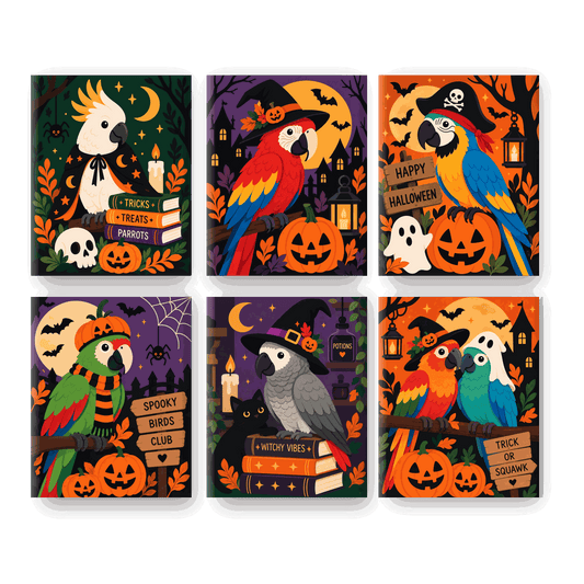 6 Mini Paintings | Halloween Papegaaien Set - Schilder Op Nummers