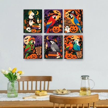6 Mini Paintings | Halloween Papegaaien Set