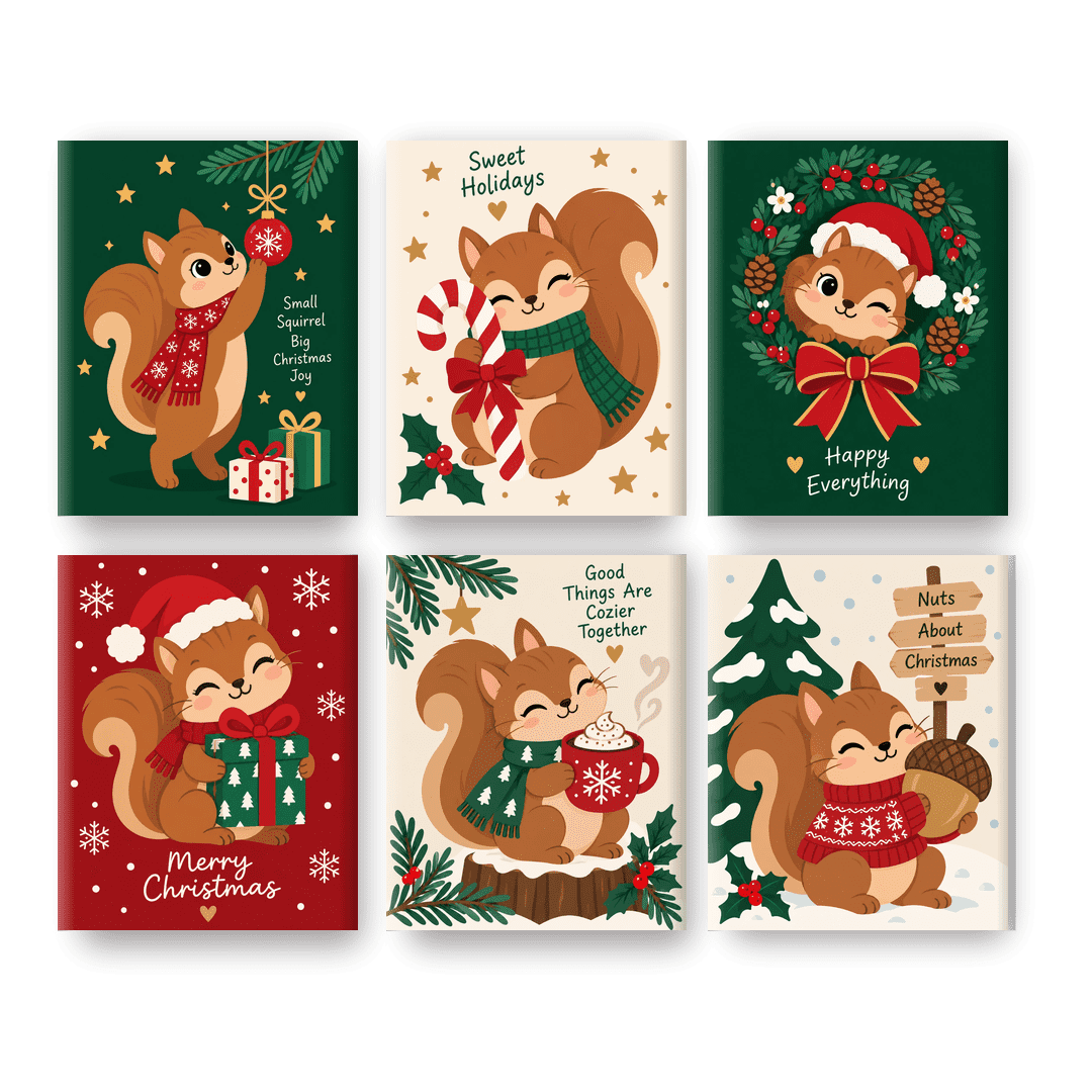 6 Mini Paintings | Kerst Eekhoorn Set - Schilder Op Nummers