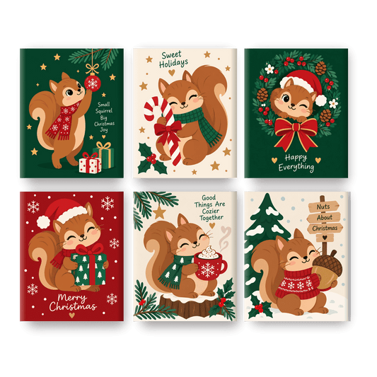 6 Mini Paintings | Kerst Eekhoorn Set - Schilder Op Nummers