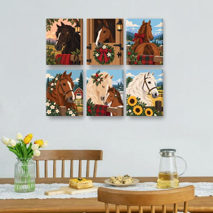 6 Mini Paintings | Kerst Paard Portretten Set