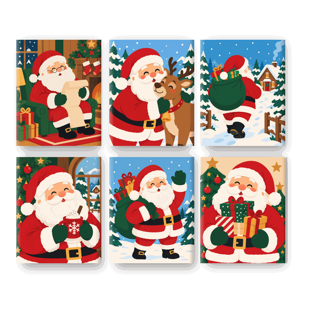 6 Mini Paintings | Vrolijke Kerstman Set - Schilder Op Nummers