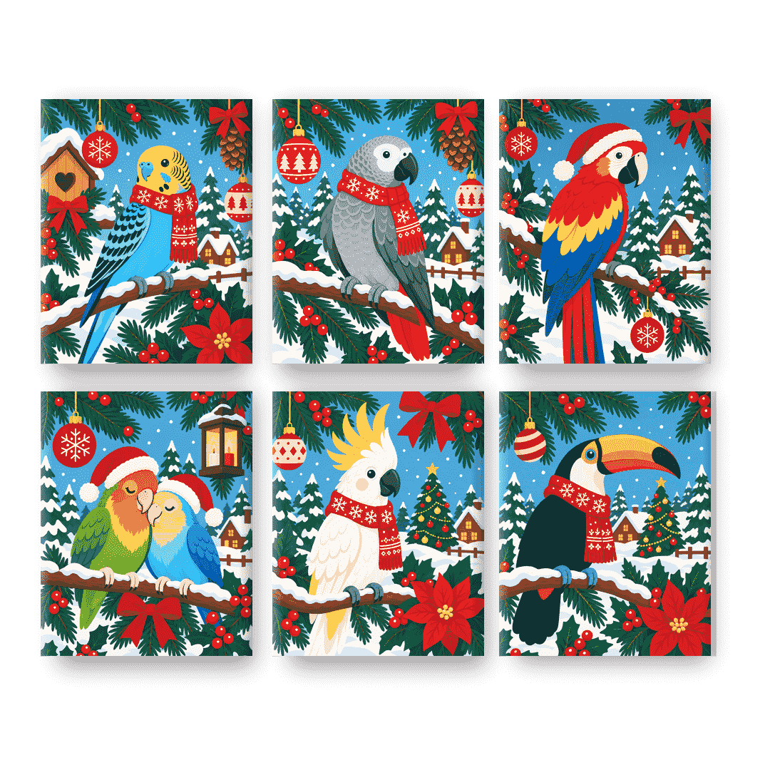 6 Mini Paintings | Kerst Papegaaien Set - Schilder Op Nummers