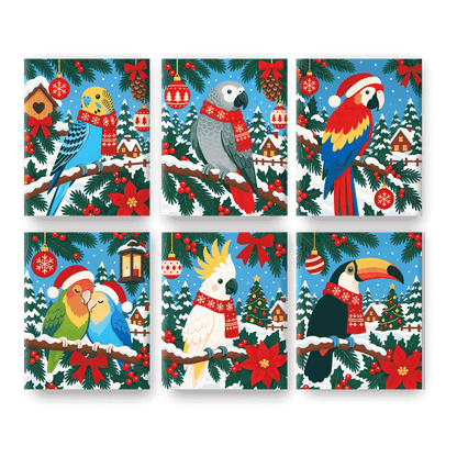 6 Mini Paintings | Kerst Papegaaien Set - Schilder Op Nummers
