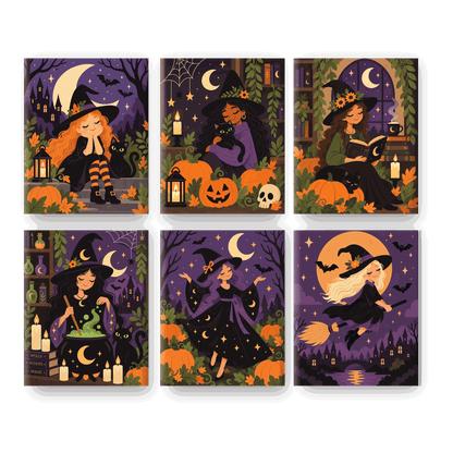 6 Mini Paintings | Halloween Heksen Set - Schilder Op Nummers