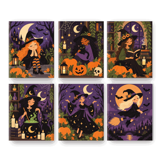 6 Mini Paintings | Halloween Heksen Set - Schilder Op Nummers