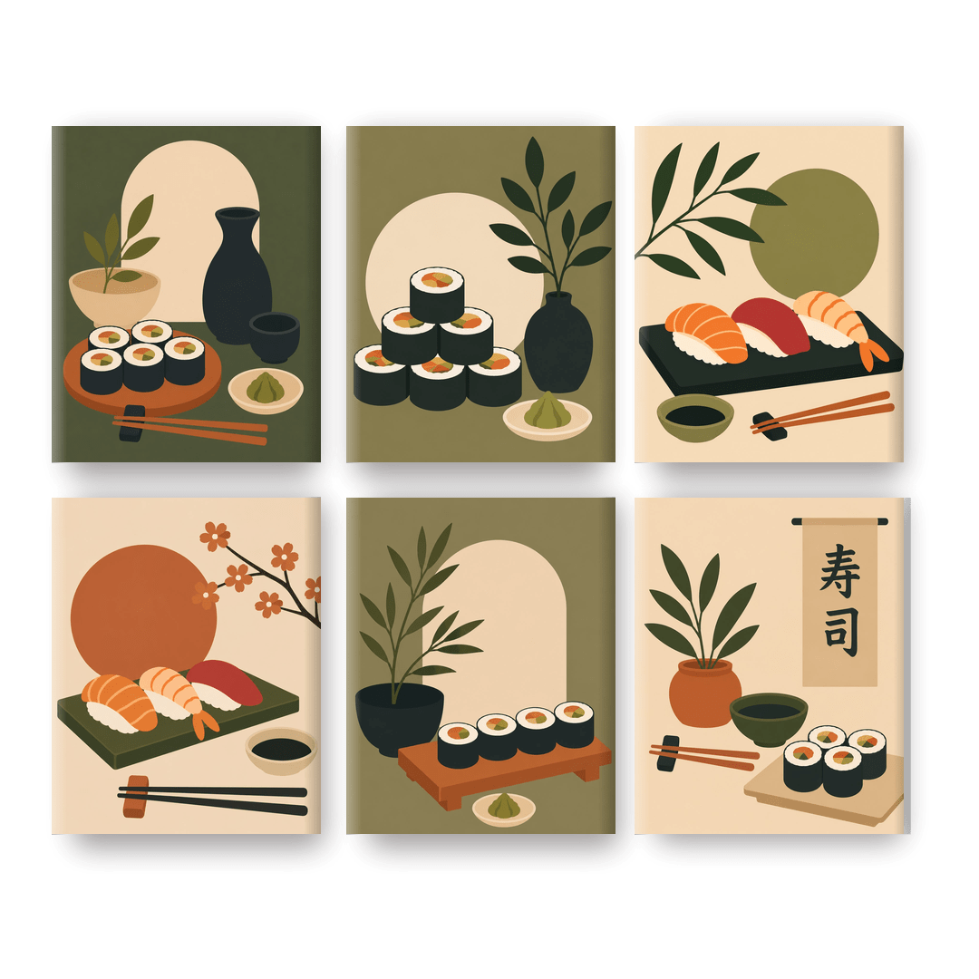 6 Mini Paintings | Minimalistisch Sushi Set - Schilder Op Nummers