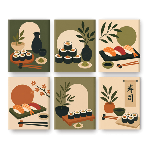 6 Mini Paintings | Minimalistisch Sushi Set - Schilder Op Nummers