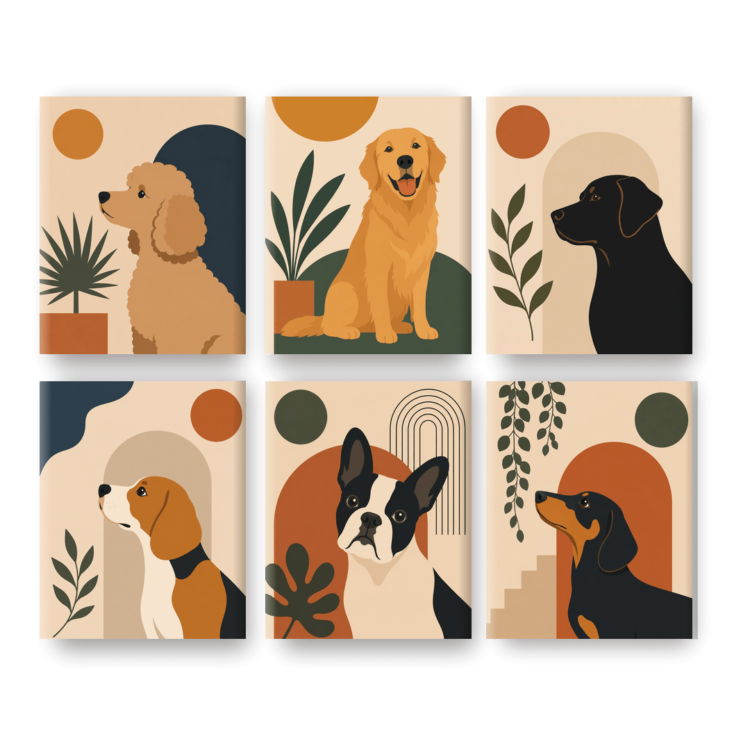 6 Mini Paintings | Moderne Honden Kunst Set - Schilder Op Nummers