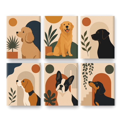 6 Mini Paintings | Moderne Honden Kunst Set - Schilder Op Nummers