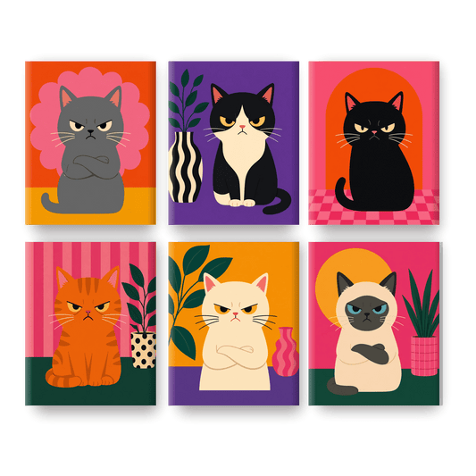 6 Mini Paintings | Boze Katten Set - Schilder Op Nummers