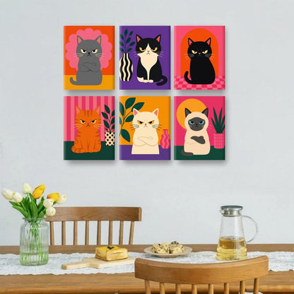 6 Mini Paintings | Boze Katten Set